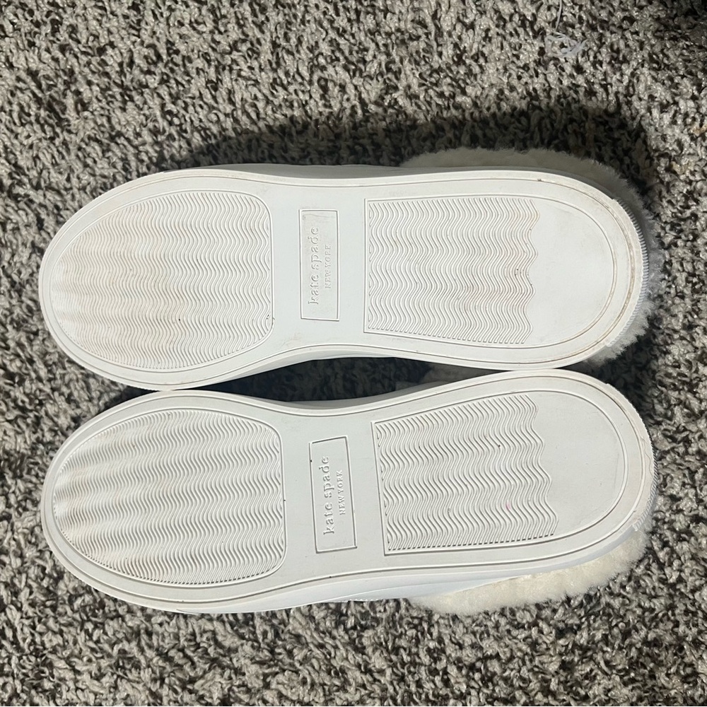 (EUC) Kate Spade Fez Mule Winter Lace-Up White and Tan Fur-Lined Sneakers Sz 10 - Picture 5 of 8